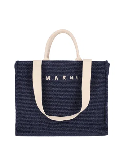 Marni Large Logo Tote Bag In Blue
