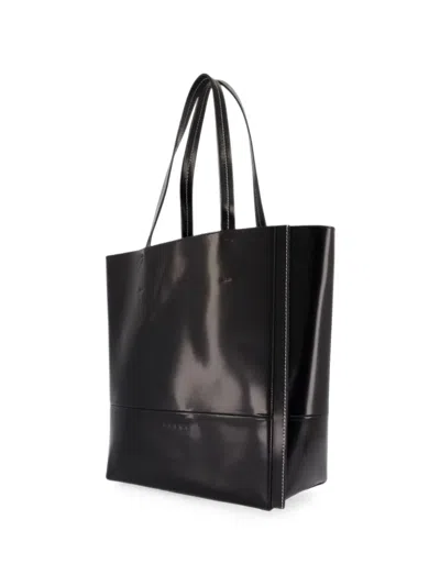 Marni Large Museo Contrast-stitch Tote Bag In Black