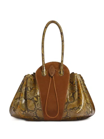 Marni Large Python-print Shoulder Bag In Brown