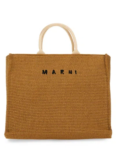 Marni Large Raffia Effect Fabric Tote Bag In Brown