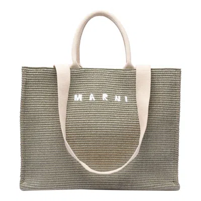 Marni Large Raffia Effect Tote Bag In Green