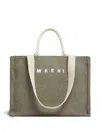 Marni Shopping L Khaki Beige Handles White Logo In Grün