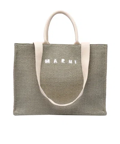 MARNI MARNI LOGO EMBROIDERED RAFFIA TOP HANDLE TOTE BAG