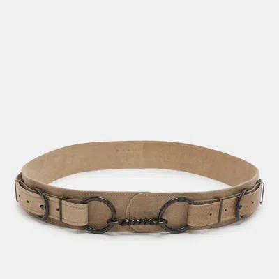 Pre-owned Marni Large Waist Belt Beige Nubuck Leather In Sand