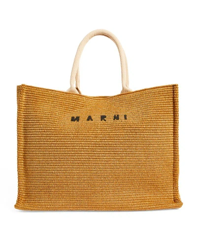 Marni Large Woven Basket Tote Bag In Brown