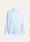 Marni Lattice-print Contrast-back Long-sleeve Button-down Shirt In Lightblue