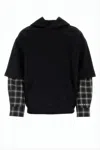 Marni Layered Black Hoodie With Plaid Sleeves In Black