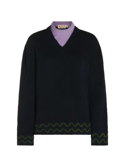 Marni Layered-neck Sweater In Blue