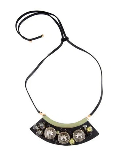 Pre-owned Marni Leather & Crystal Collar Necklace, 44" In Multi