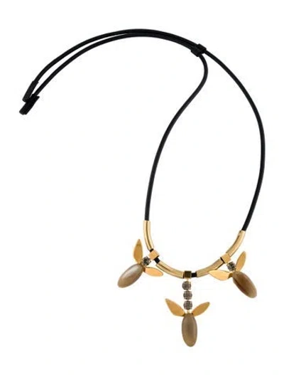 Pre-owned Marni Leather And Crystal Lariat Necklace, 42" In Black