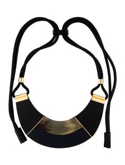 Pre-owned Marni Leather & Horn Collar Necklace, 40" In Black