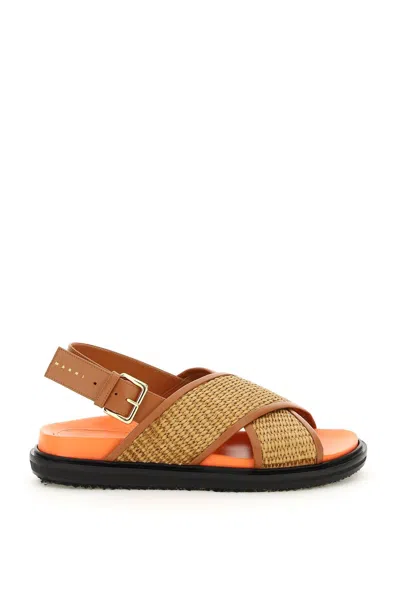 Marni Leather And Raffia Fussbett Sandals Women
