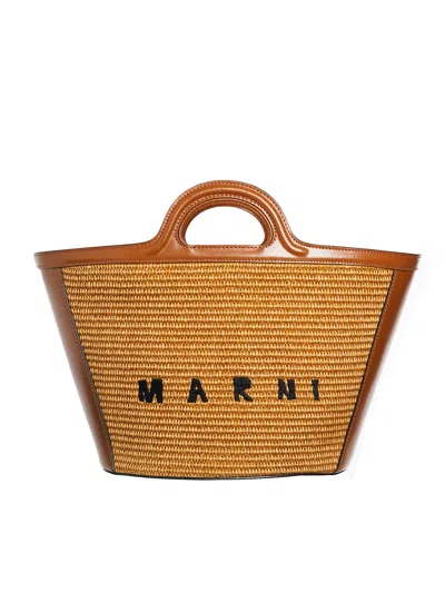 MARNI MARNI LEATHER AND RAFFIA TROPICALIA MICRO BAG