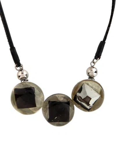 Pre-owned Marni Leather & Resin Bubble Adjustable Bolo Collar Necklace, 55" In Black/blue/brown