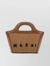 Marni Tropicalia Micro Bag In Brown Leather And Raffia