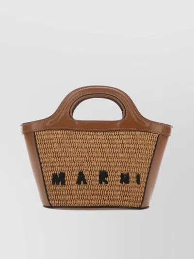 Marni Tropicalia Micro Bag In Brown Leather And Raffia