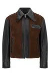 Marni Black Leather Jacket With Split-leather Front Panel In Black