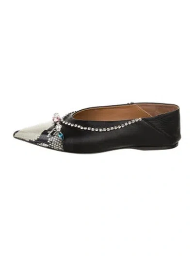Pre-owned Marni Leather Animal Print Ballet Flats In Black