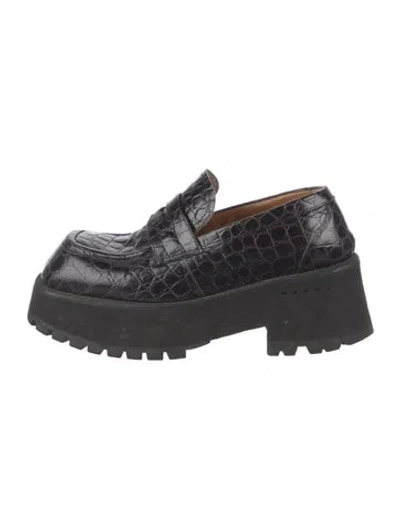 Pre-owned Marni Leather Animal Print Loafers In Black
