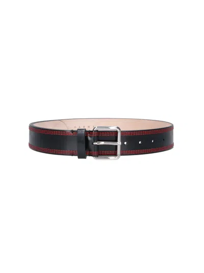 Marni Leather Belt With Oversized Buckle In Multi