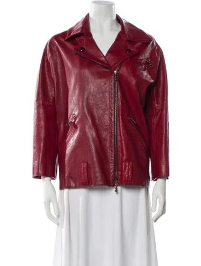 Pre-owned Marni Leather Biker Jacket In Red
