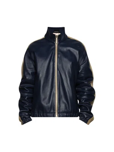 Marni Leather Bomber Jacket Navy In Blue