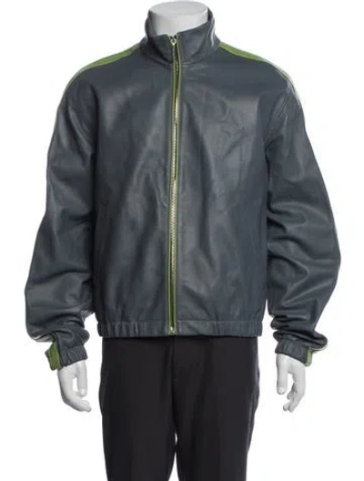Pre-owned Marni Leather Bomber Jacket W/ Tags In Grey