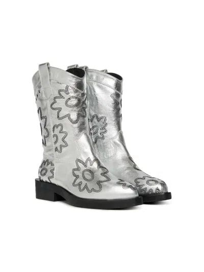 Marni Kids' Leather Boots In Silver