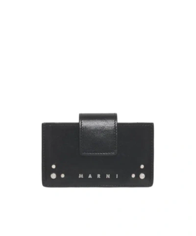 Marni Leather Card Holder With Studs In Black