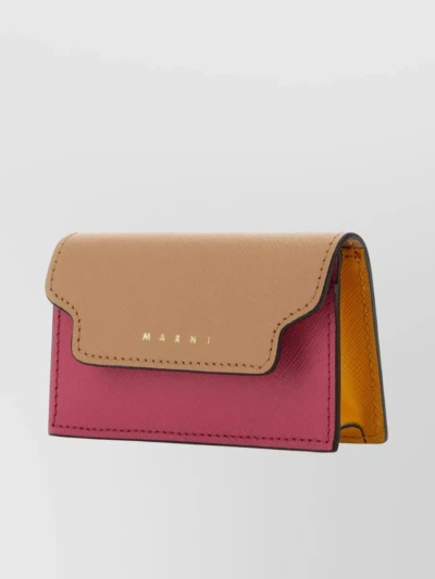 Marni Leather Cardholder With Stitched Bifold Design In Beige
