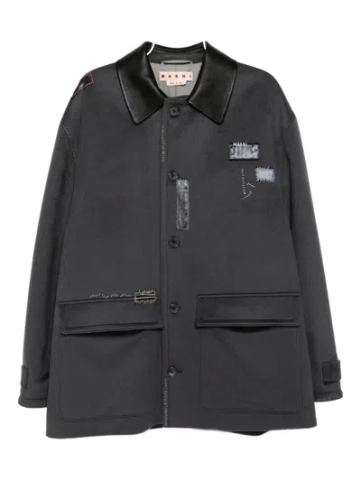 Marni Leather Collar Jacket In Gray