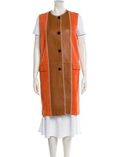 Pre-owned Marni Leather Colorblock Pattern Coat In Orange