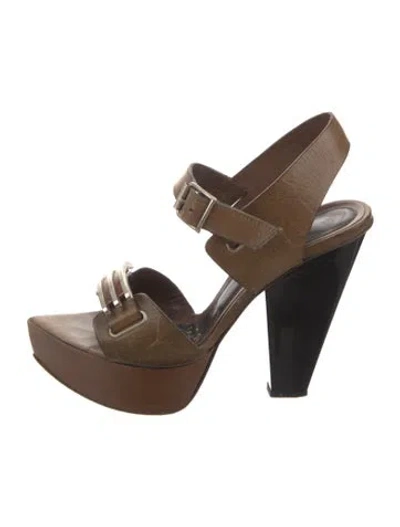 Pre-owned Marni Leather Colorblock Pattern Sandals In Brown