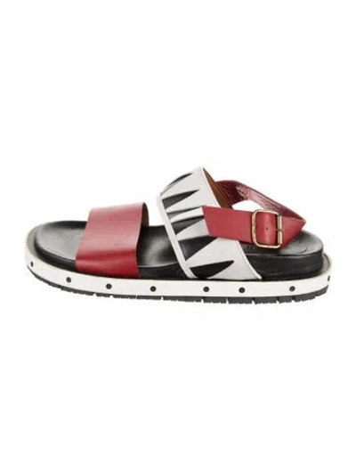Pre-owned Marni Leather Colorblock Pattern Sandals In Red