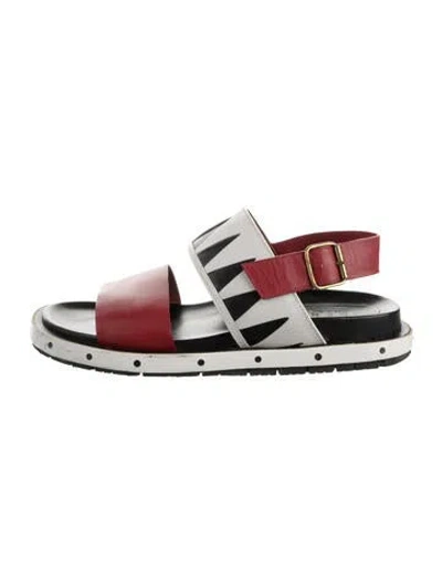Pre-owned Marni Leather Colorblock Pattern Sandals In Red