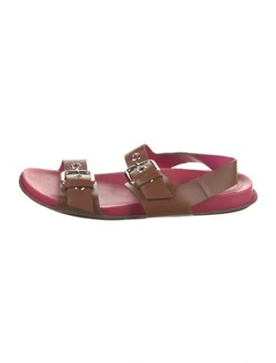 Pre-owned Marni Leather Colorblock Pattern Slides In Pink