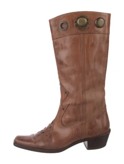 Pre-owned Marni Leather Colorblock Pattern Western Boots In Brown