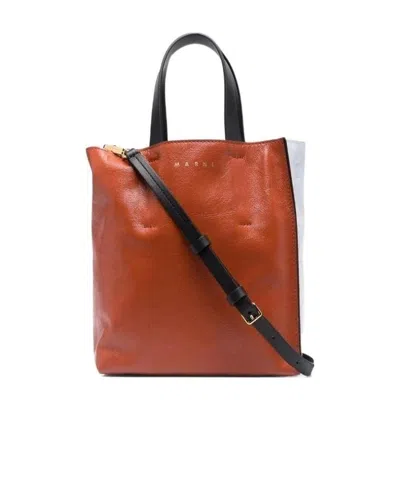 Marni Leather Colour-block Tote Bag In Brown