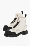 Marni Leather Combat Boots With Contrasting Seams In White