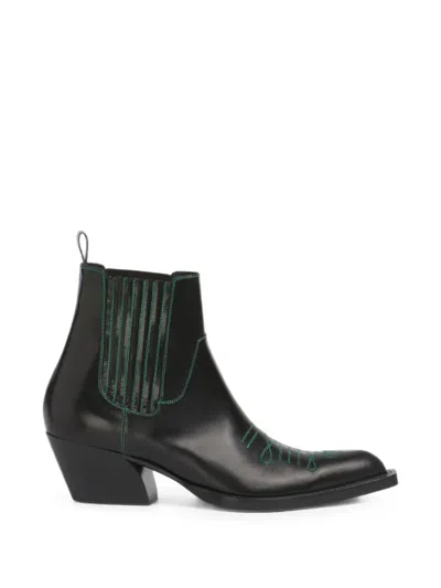 Marni Leather Cowboy Boot With Contrast Stitching In Black