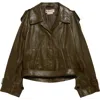 Marni Leather Crop Trench Coat In Green