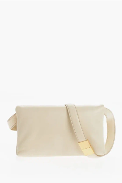 Marni Leather Crossbody Bag With Golden Details In Neutral