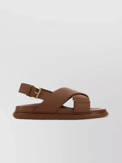 MARNI LEATHER CROSSED BAND SANDALS