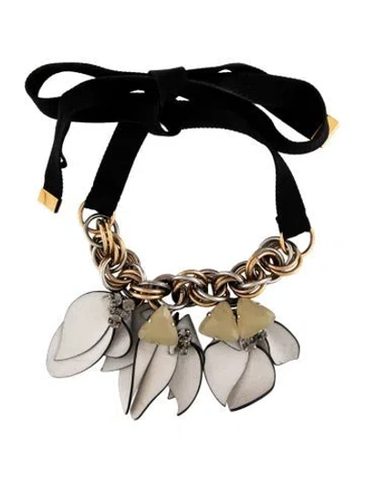 Pre-owned Marni Leather, Crystal & Fabric Collar Necklace, 56" In Multicolor