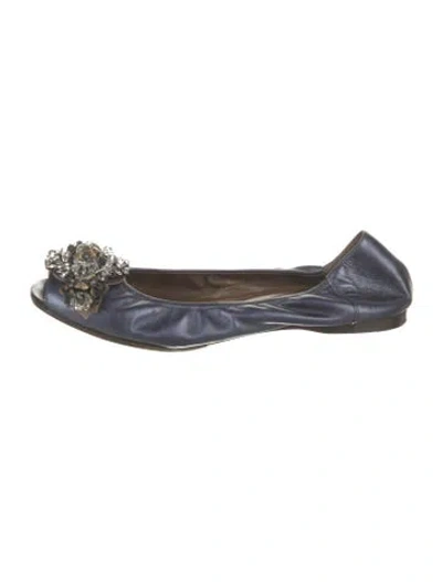 Pre-owned Marni Leather Crystal Embellishments Ballet Flats In Blue