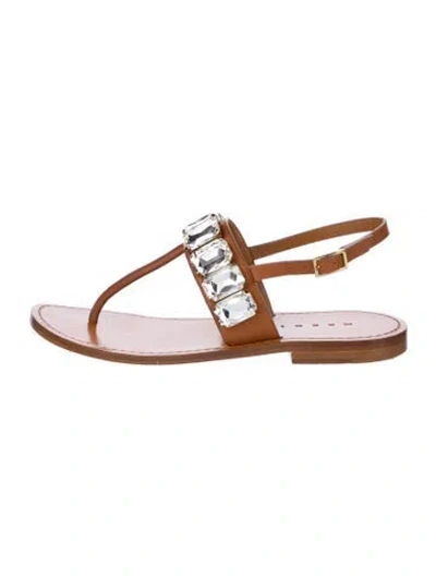 Pre-owned Marni Leather Crystal Embellishments Slingback Flats In Brown