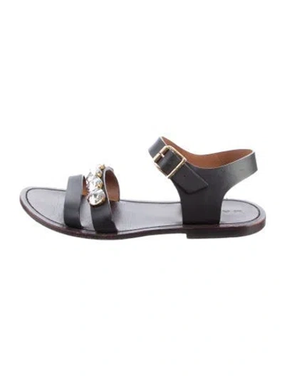 Pre-owned Marni Leather Crystal Embellishments Slingback Sandals In Black
