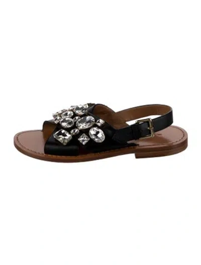 Pre-owned Marni Leather Crystal Embellishments Slingback Sandals In Black
