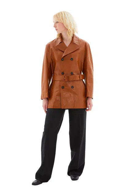 Marni Leather Dustercoat In Cognac
