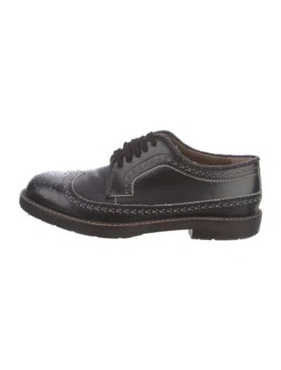 Pre-owned Marni Leather Eyelet Trim Oxfords In Brown
